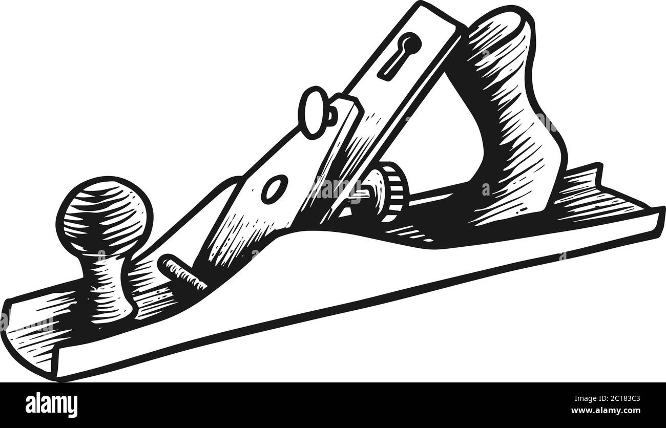 Hand plane icon in sketch style. Woodworking tool vector illustration