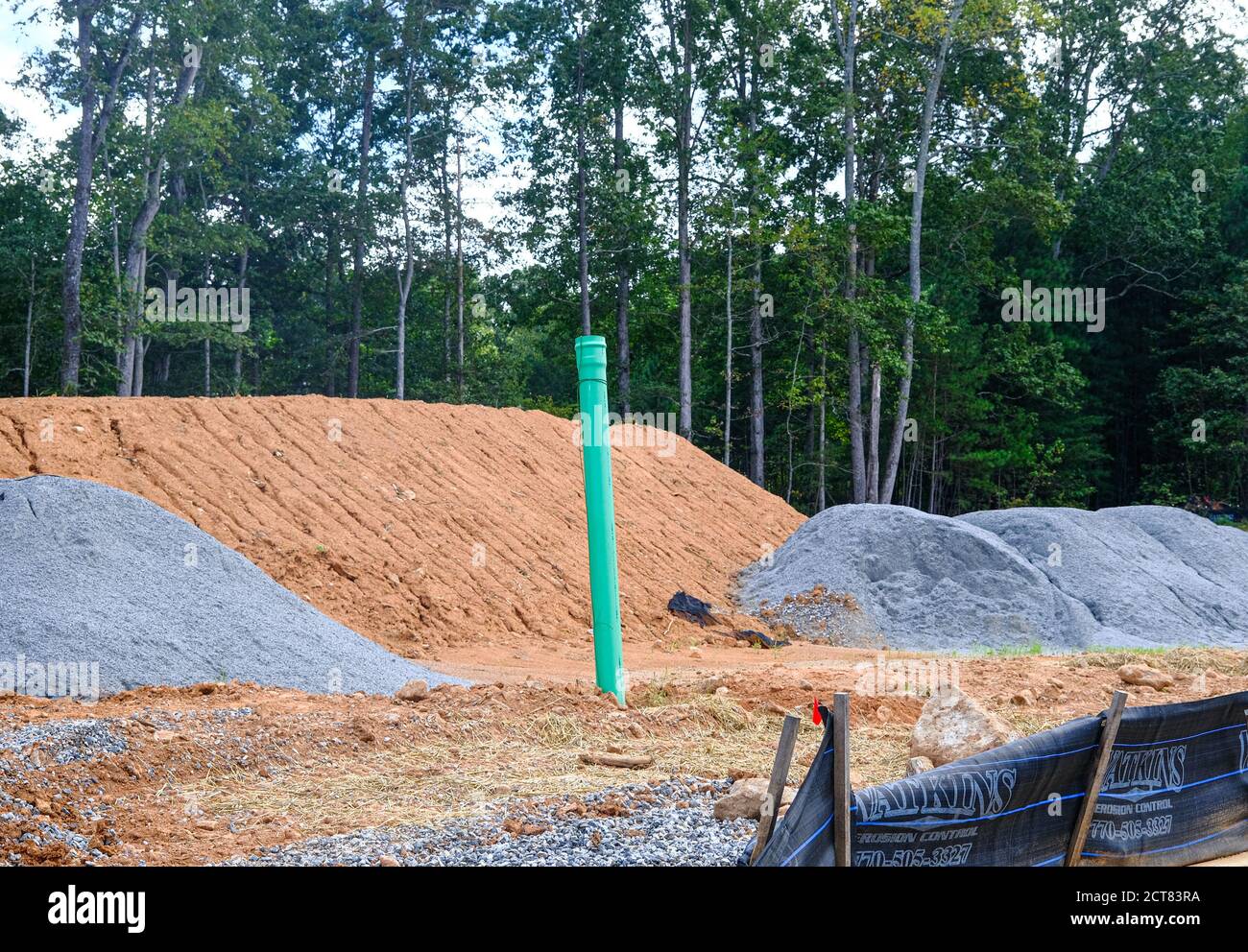 Sewer Pipe at Residential Construction Site Stock Photo