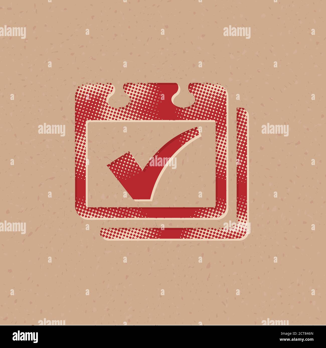 Calendar checkmark icon in halftone style. Grunge background vector ...