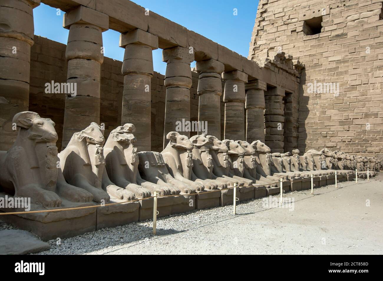 A row of stone carved ram statues within the Great Court at Karnak Temple  (Temple of Amun) at Luxor in Egypt. To the right is the First Pylon Stock  Photo - Alamy