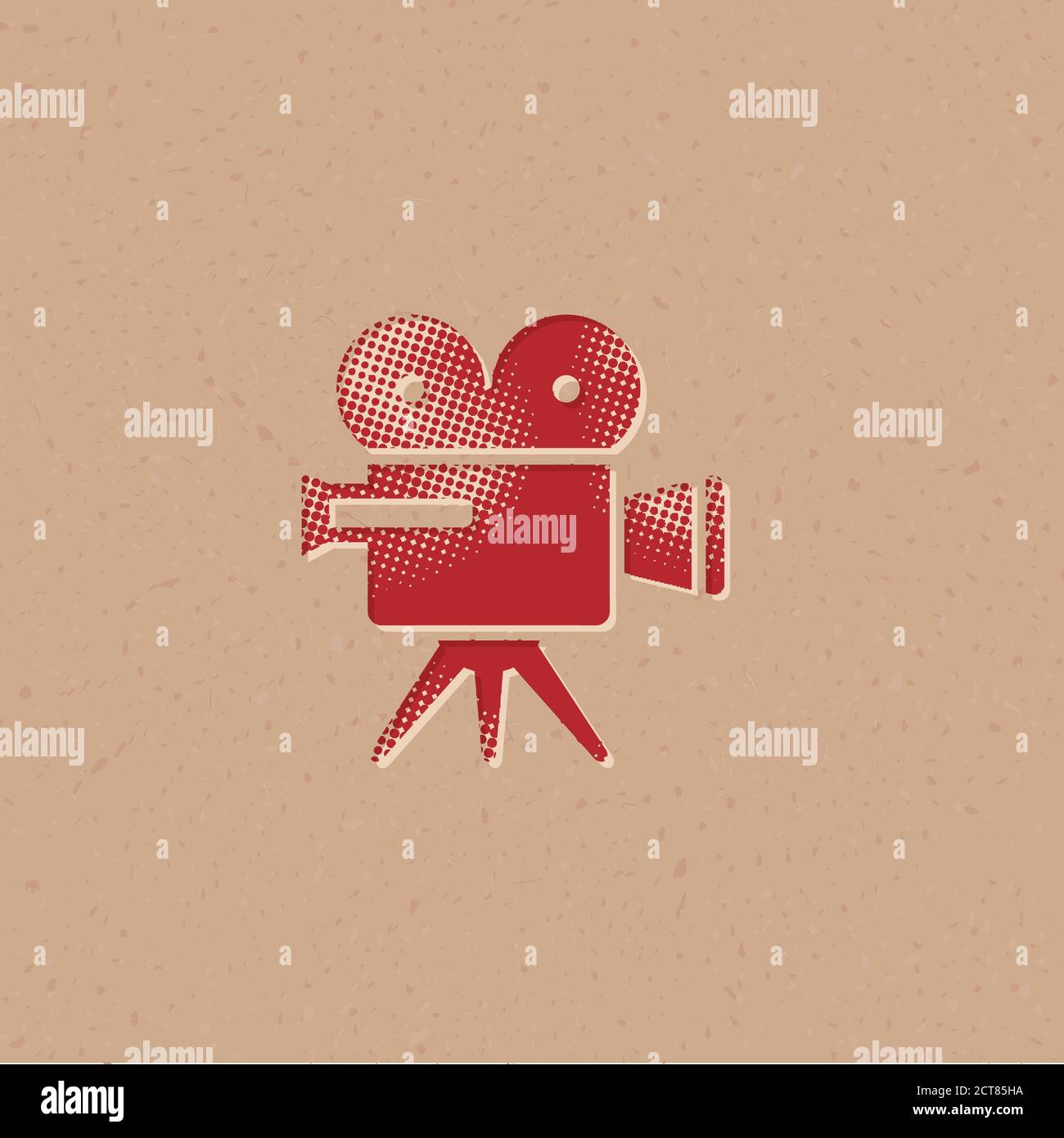 Movie camera icon in halftone style. Grunge background vector ...