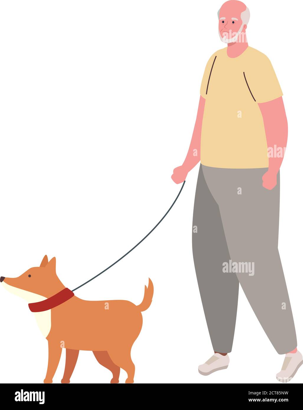 old man walking with dog mascot in white background Stock Vector Image ...