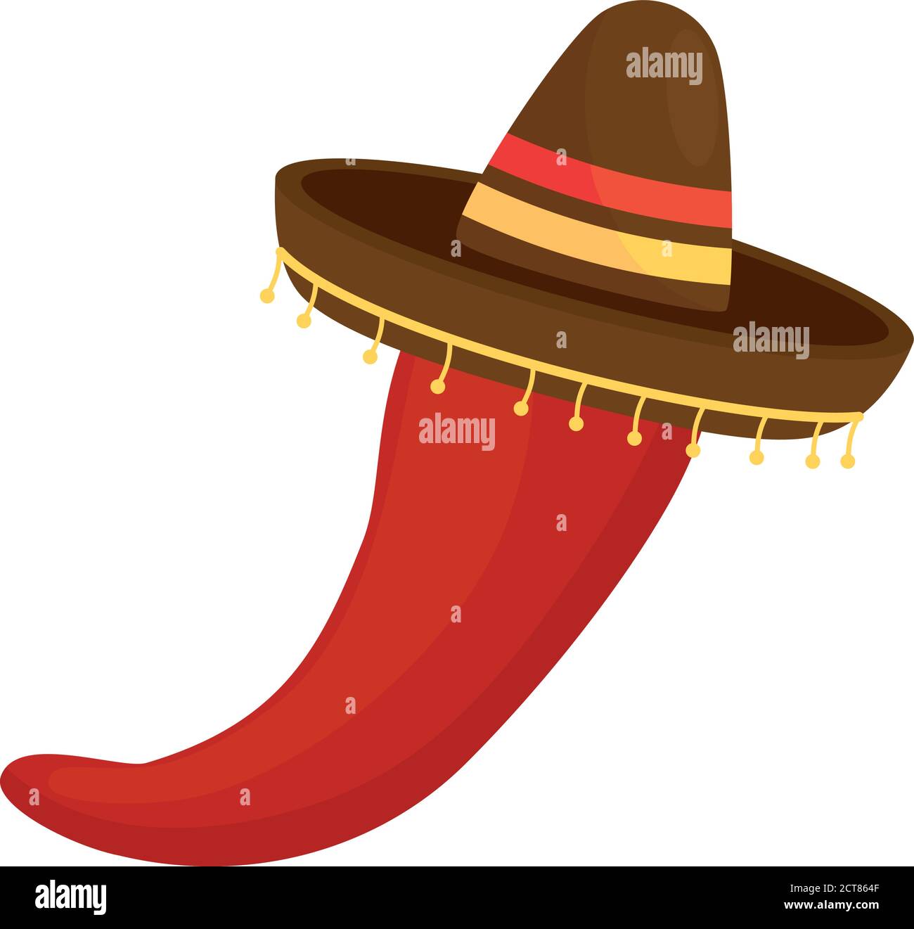 mexican hat with red chili pepper vegetable in white background Stock ...