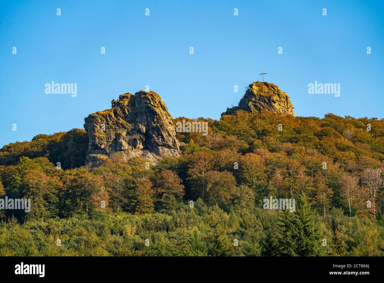 The Bruchhauser Steine, in the Hochsauerlandkreis, rock formations with four main rocks, on the Istenberg mountain, in the Rothaargebirge, Bruchhausen Stock Photo
