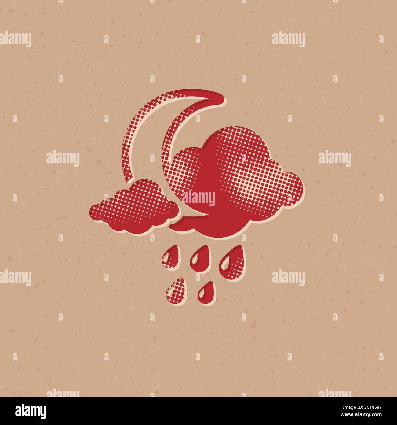 Weather overcast rainy icon in halftone style. Grunge background vector ...