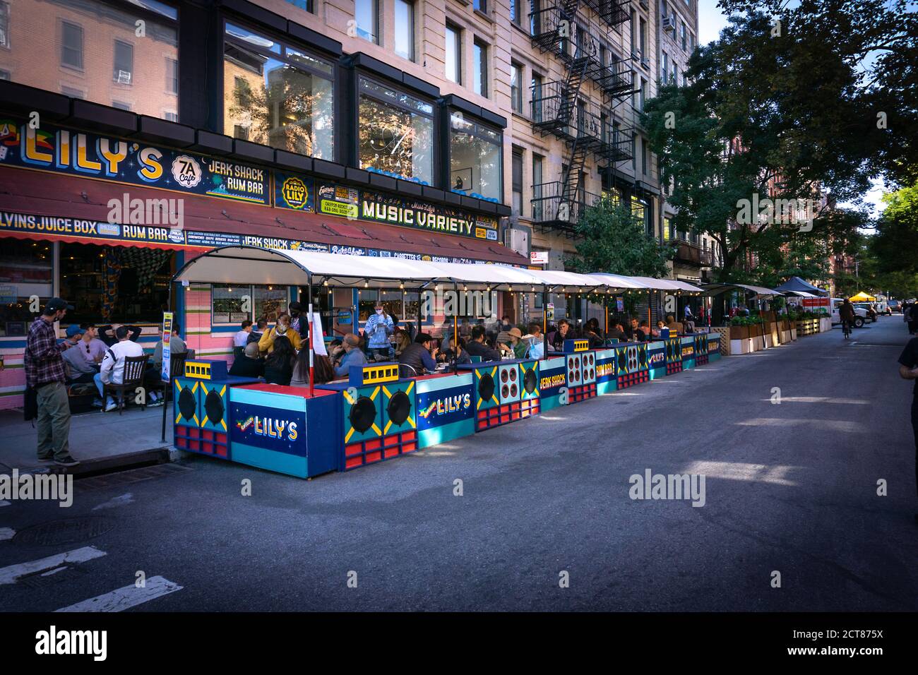 New York, NY / USA September 19 2020 busy outdoor restaurant in East