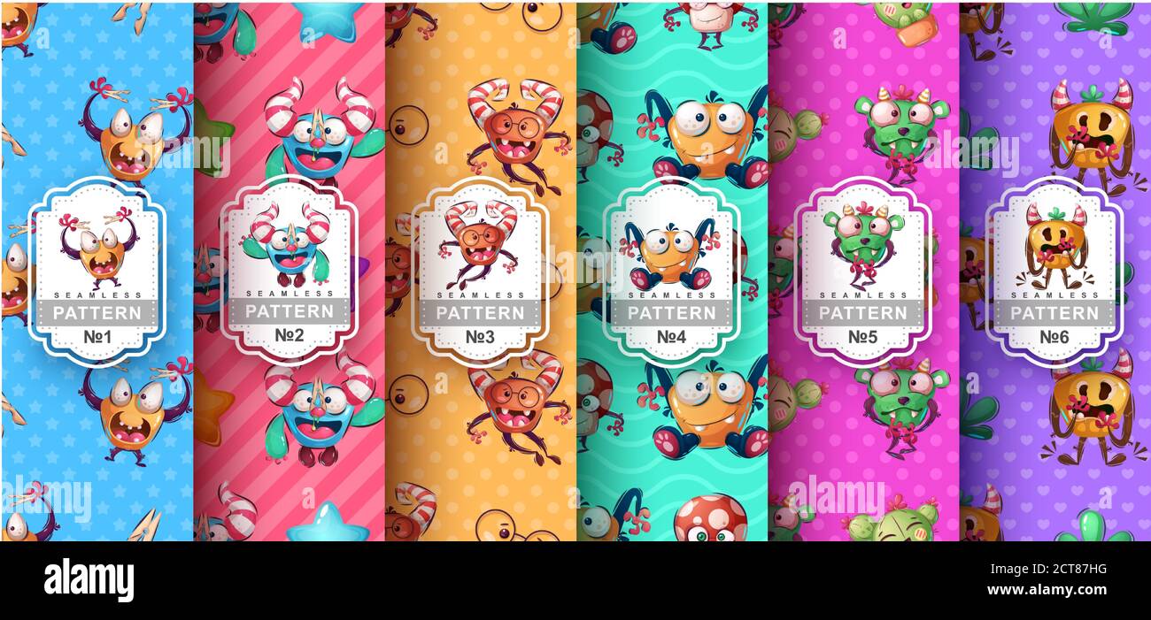 Cute monster - set seamless pattern Stock Vector