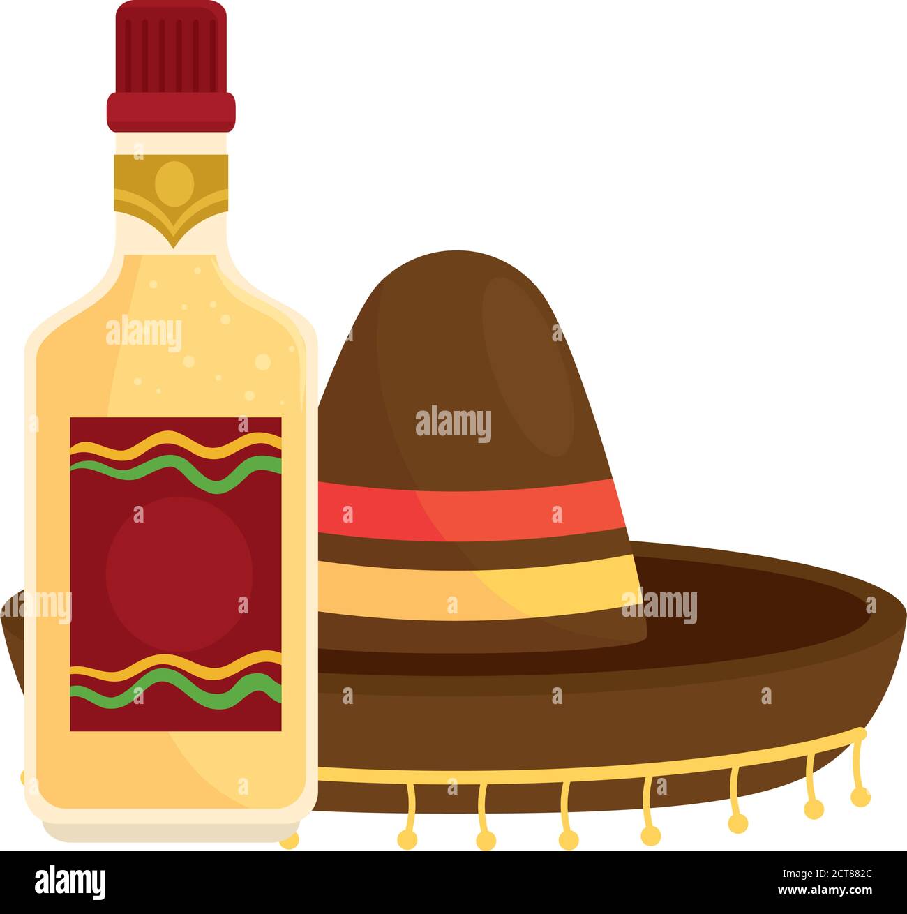 mexican hat with bottle of tequila on white background Stock Vector ...