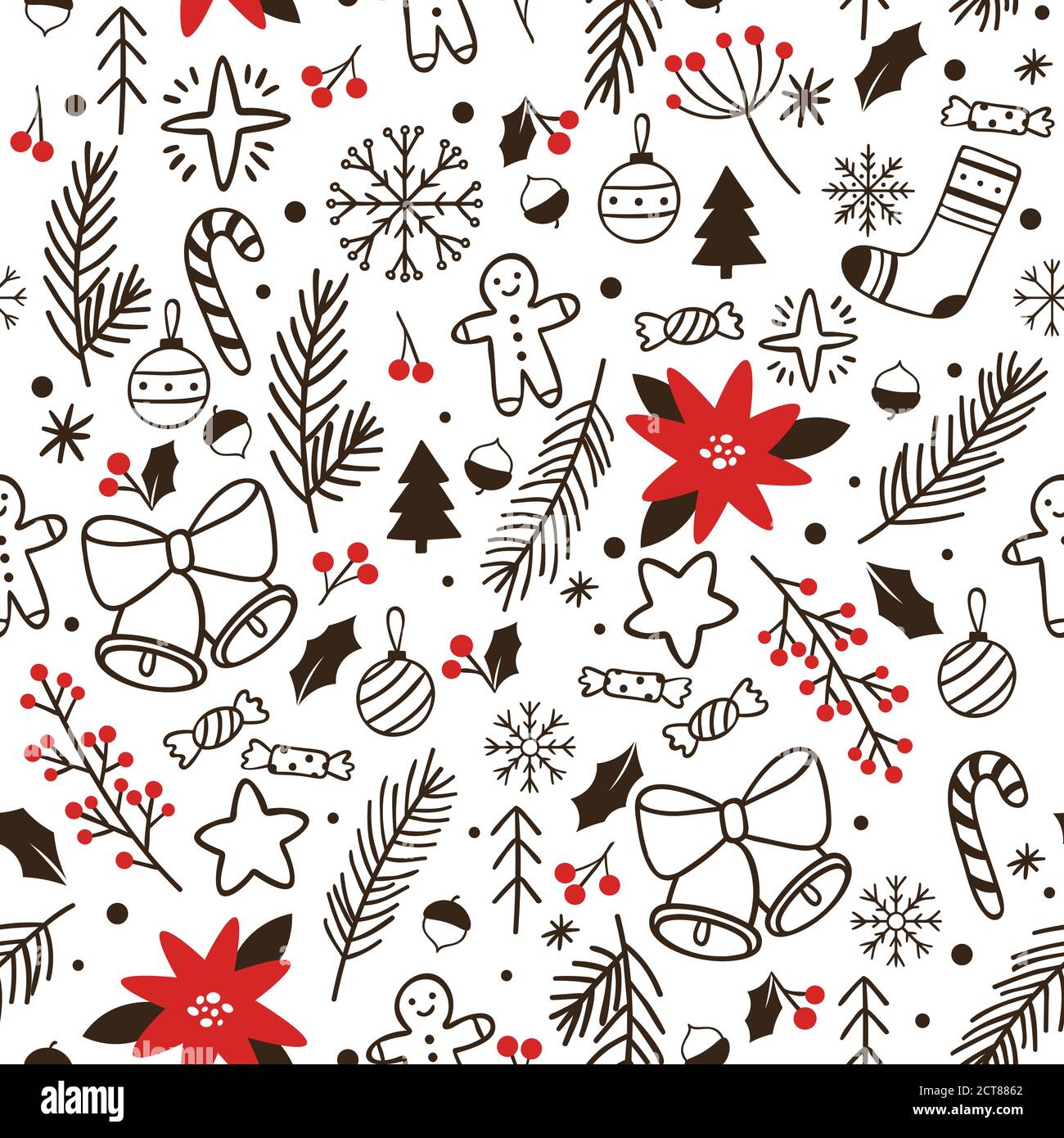 Hand drawn winter seamless pattern. Vector sketch wrapping for xmas ...