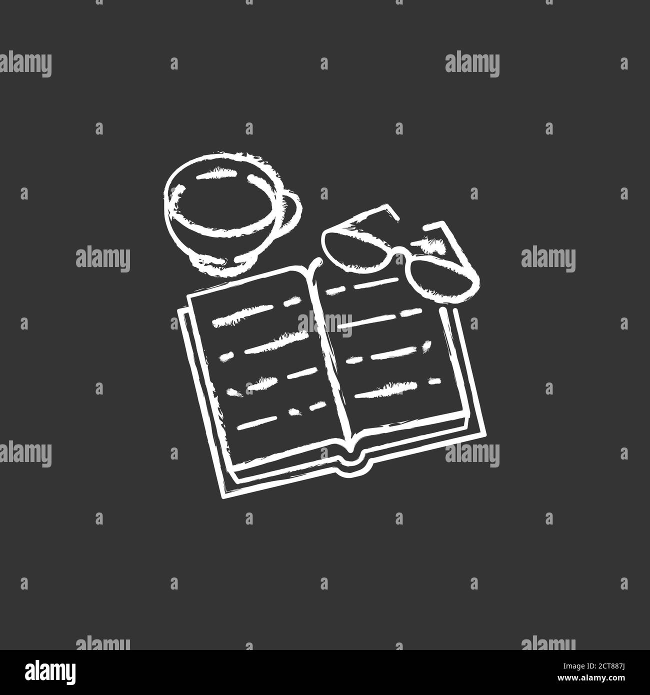 Books reading chalk white icon on black background Stock Vector