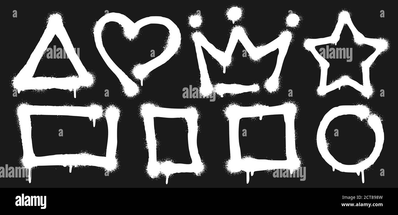 Graffiti spray frames. Stain graffiti isolated, paint shape splash on