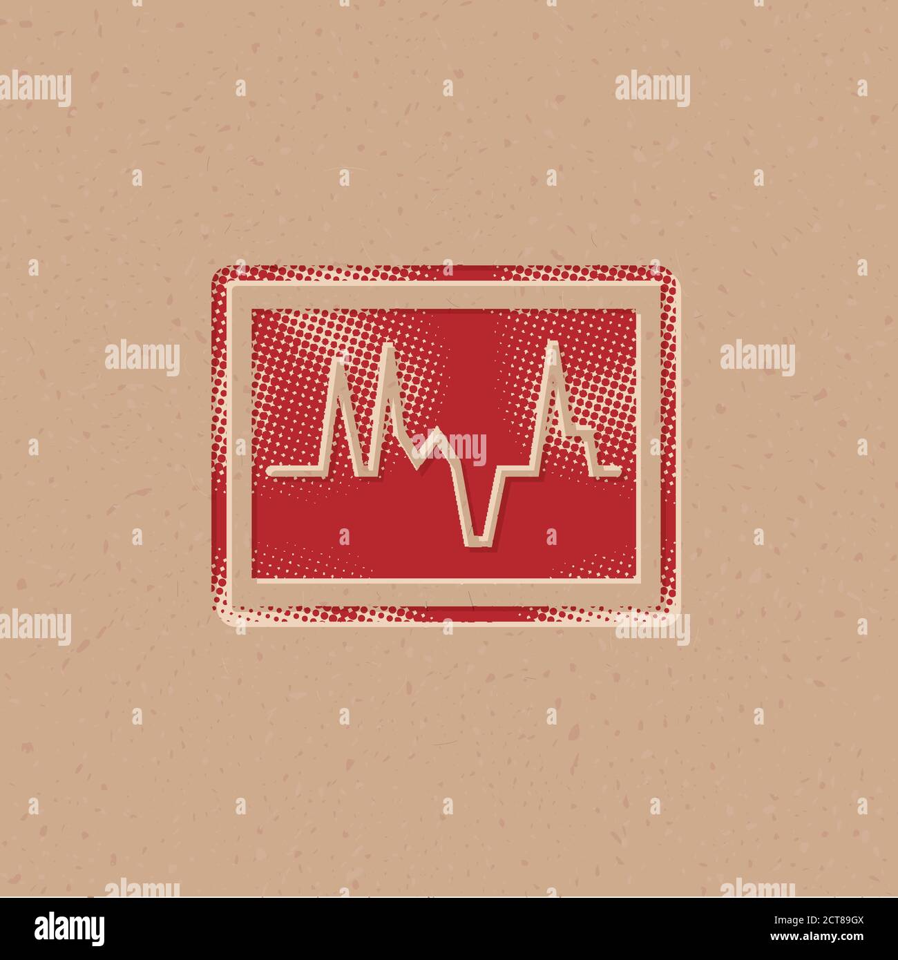 Heart rate monitor icon in halftone style. Grunge background vector ...