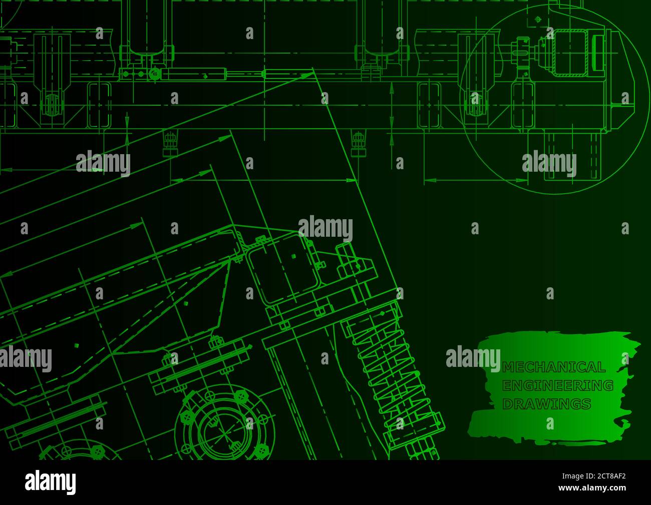 Machine-building industry. Green neon. Technical illustrations ...