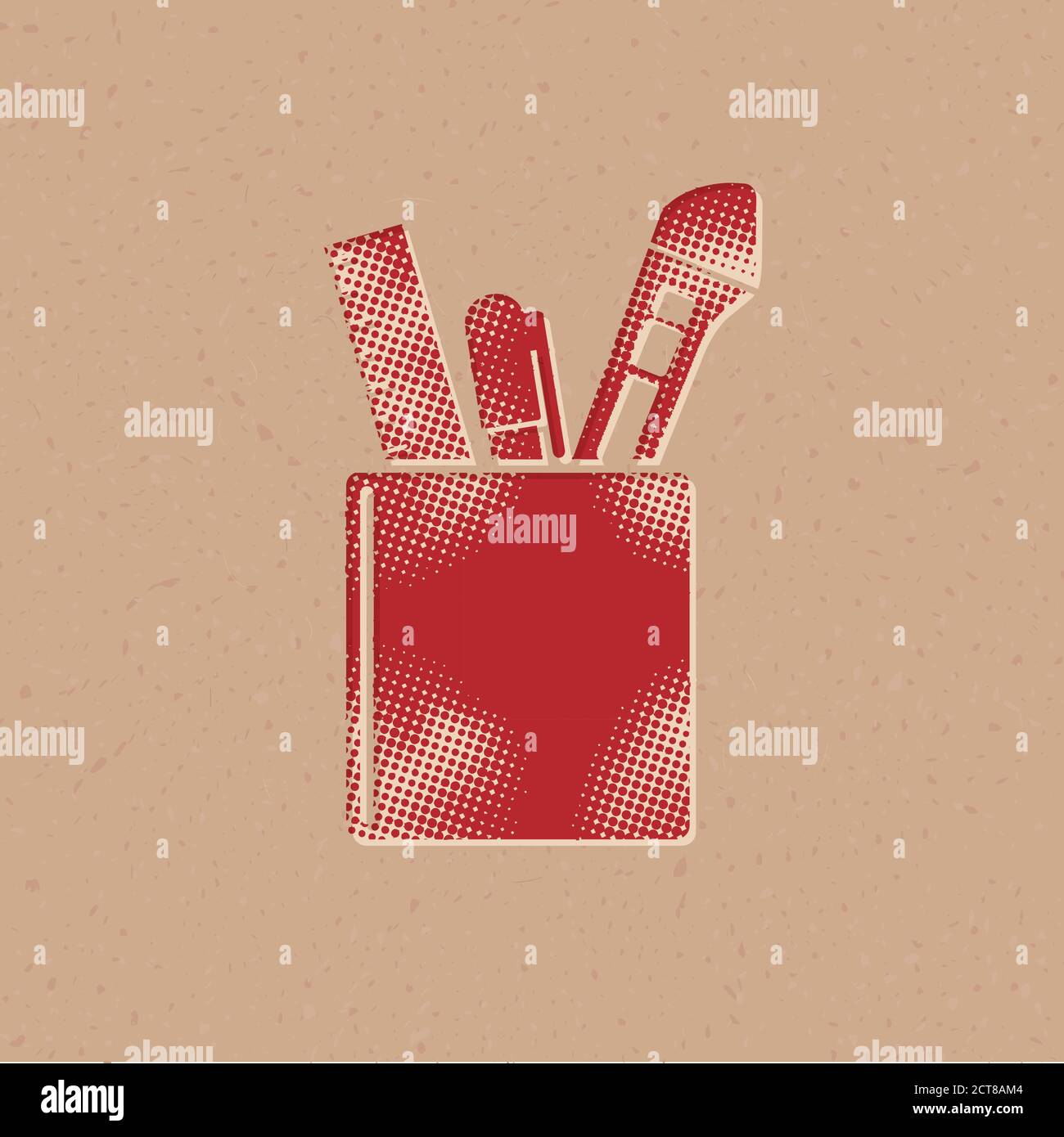Pen pot icon in halftone style. Grunge background vector illustration ...