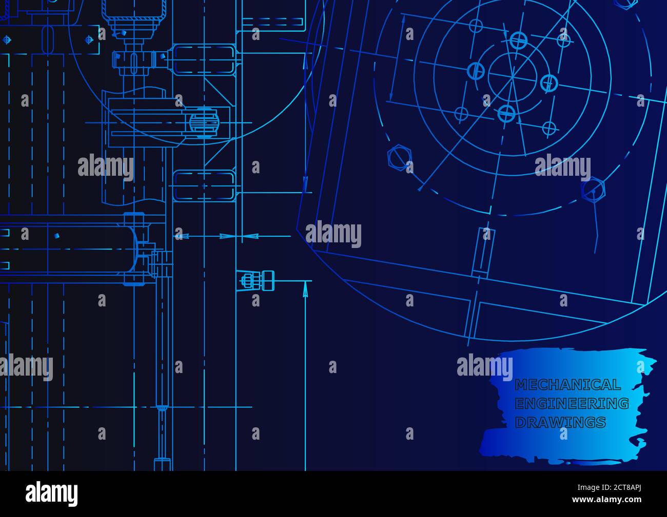 Vector Computer aided design systems. Technical illustration Blue neon ...