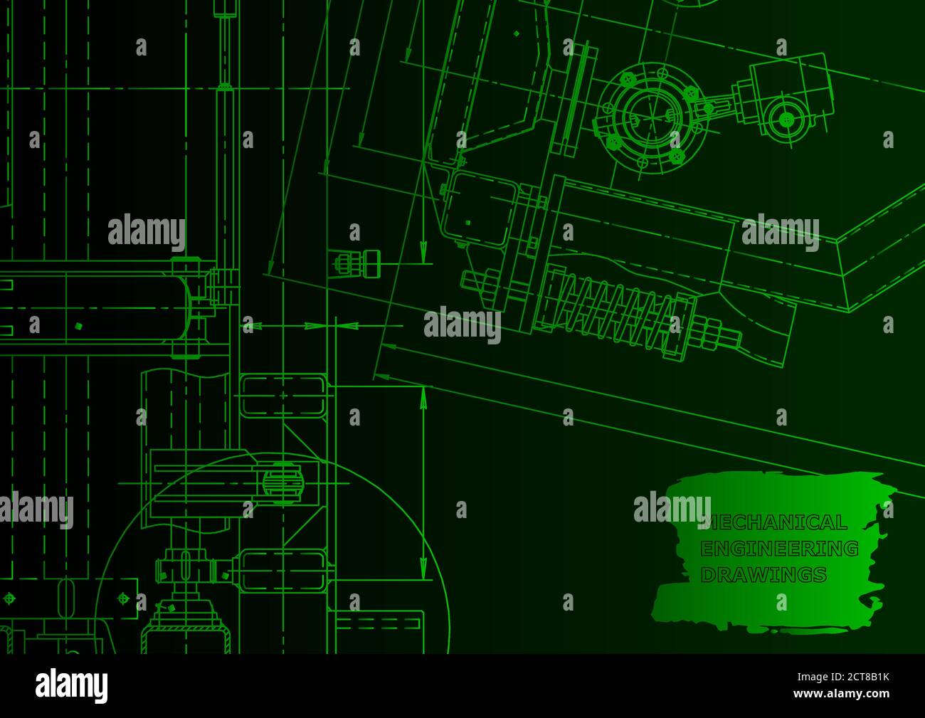 Technical abstract backgrounds. Mechanical instrument making. Technical Green neon Stock Vector