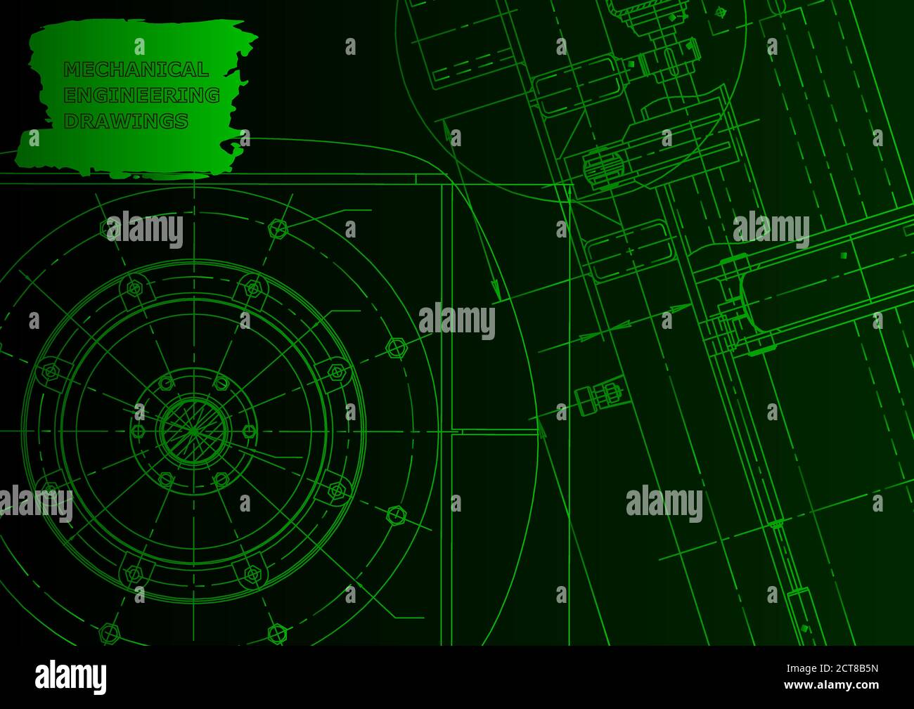 Cover. Vector engineering illustration. Green neon Stock Vector