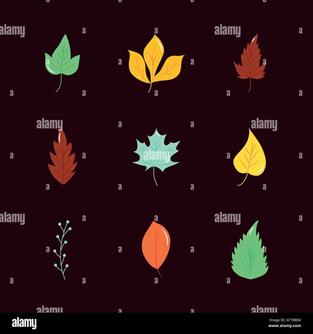 maple leaf and autumn leaves icon set over brown background, flat style ...