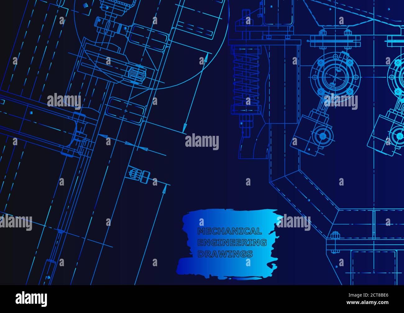Vector engineering illustration. Blue neon. Mechanical engineering