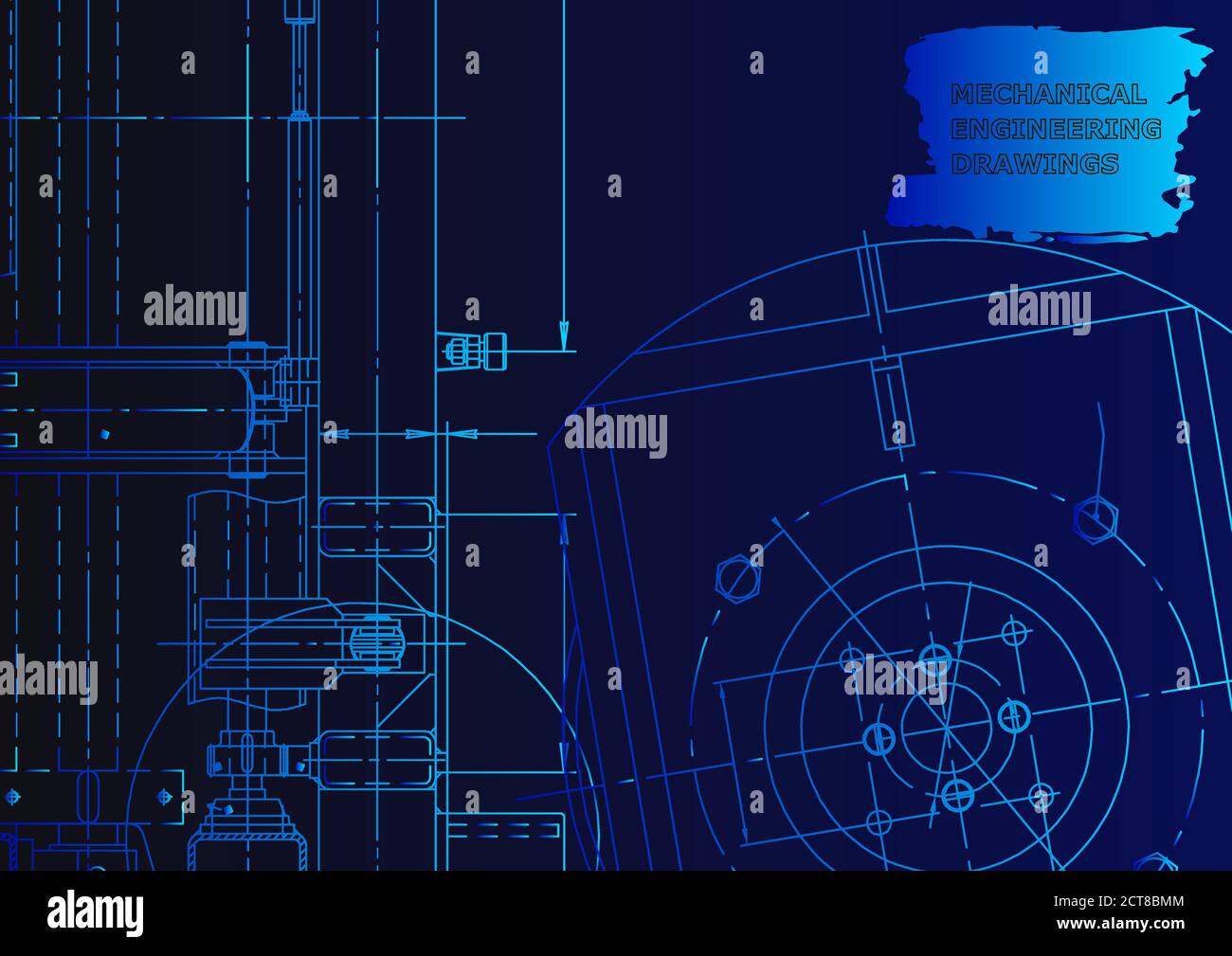Mechanical instrument making. Technical abstract backgrounds. Technical illustration. Blue neon Stock Vector