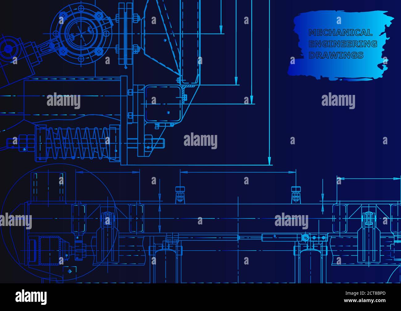 Mechanical instrument making. Technical illustration. Vector. Blue neon Stock Vector
