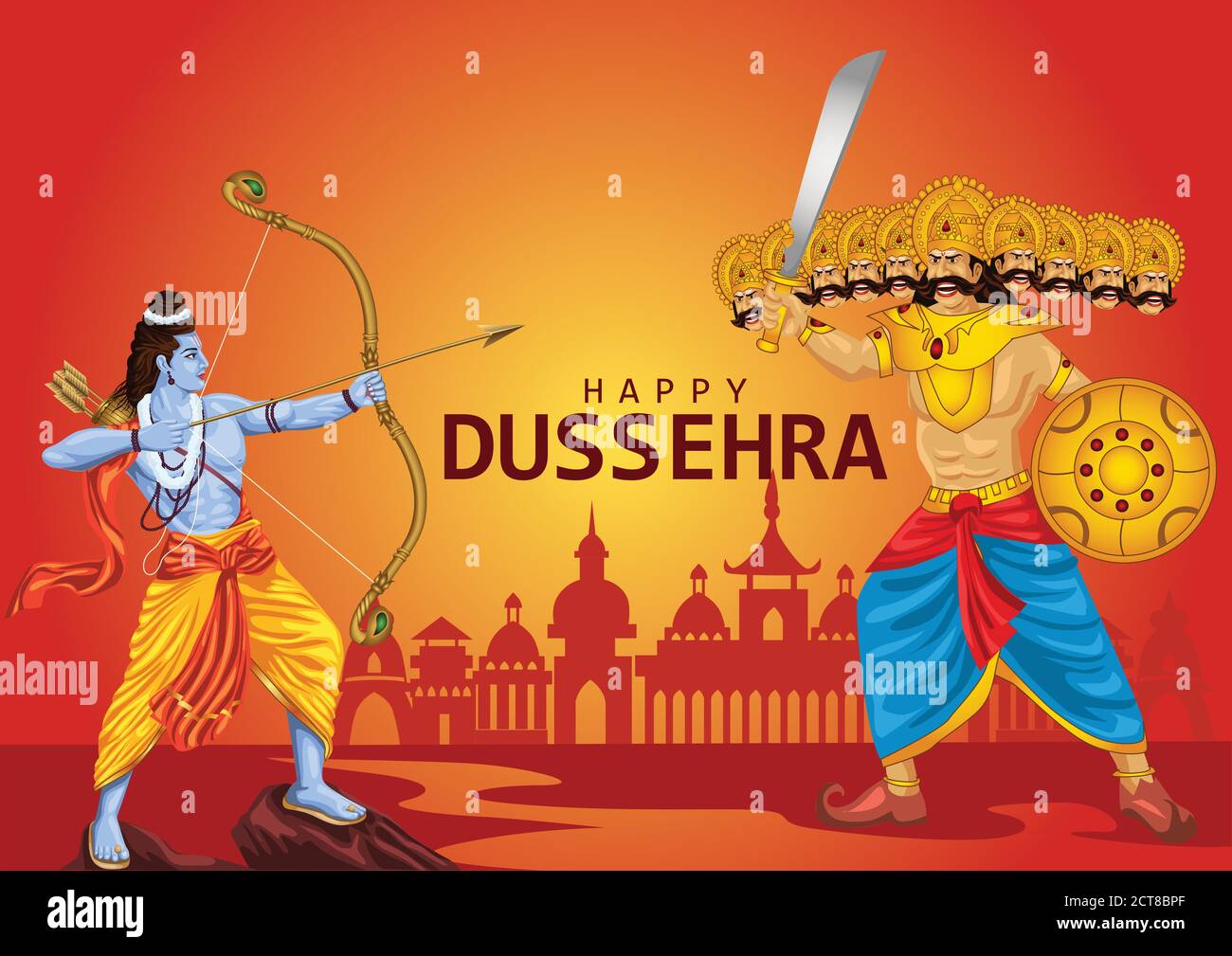 Dussehra celebration - angry ravana with ten heads, hand drawn • wall  stickers warrior, vector, ten | myloview.com