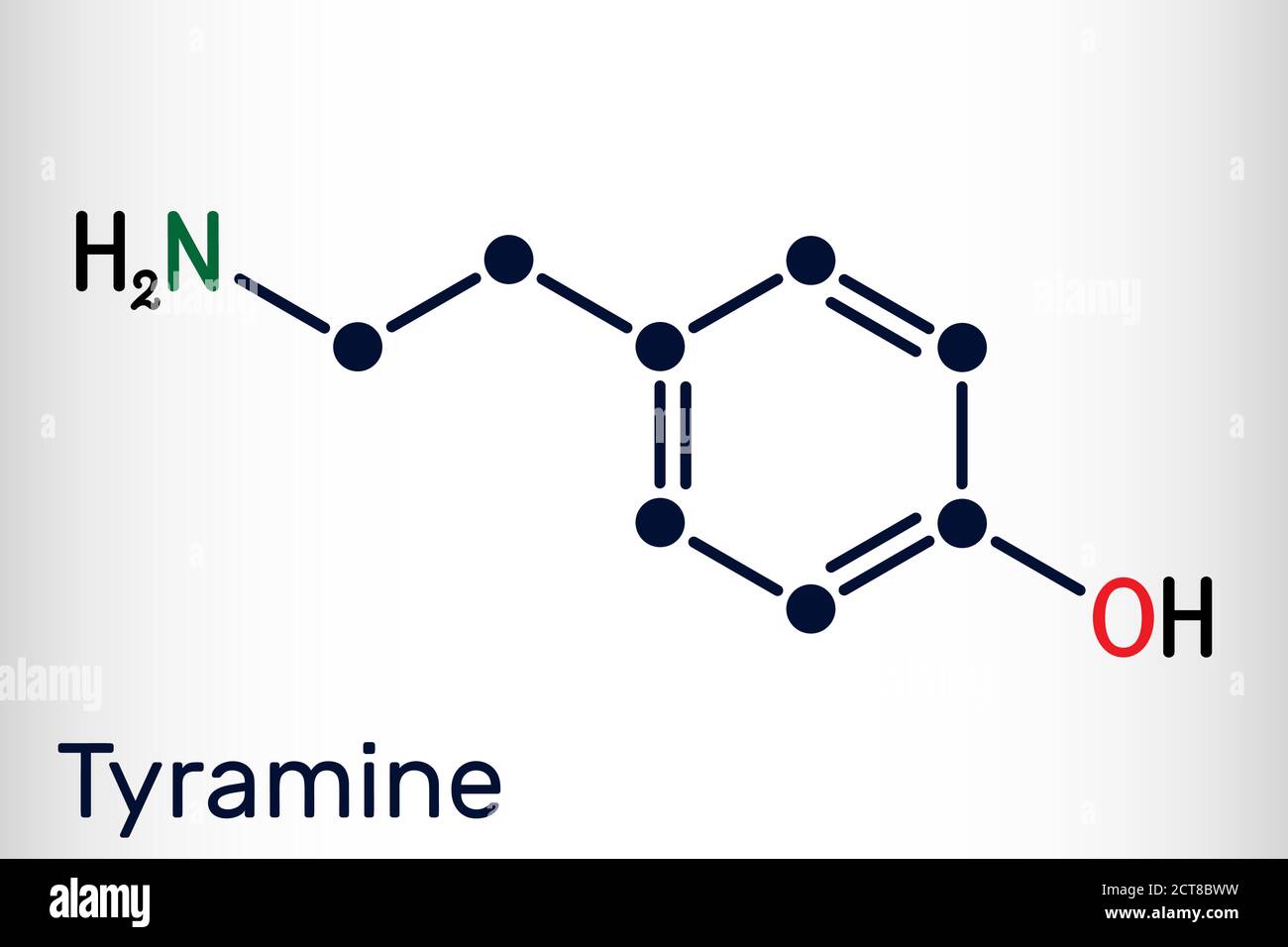 Tyramine, tyramin molecule. It is monoamine compound derived from tyrosine. Skeletal chemical formula. Vector illustration Stock Vector