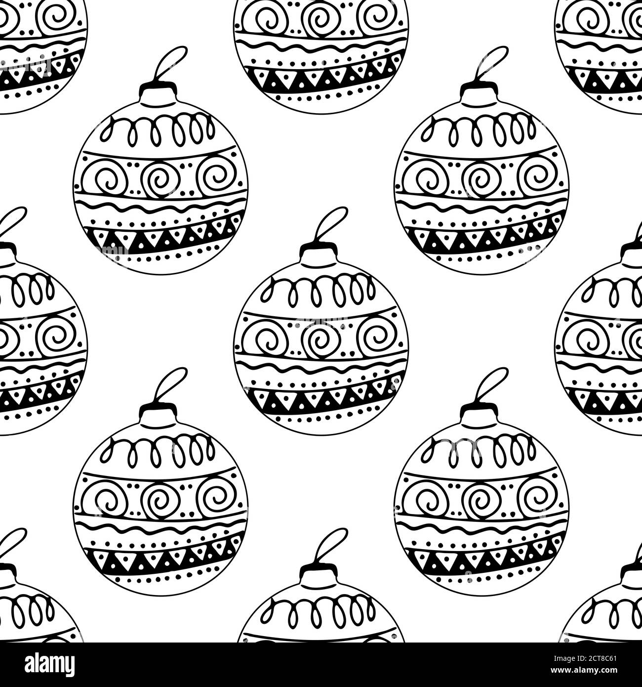 Seamless pattern made frome hand drawn Christmas tree balls with doodle ...