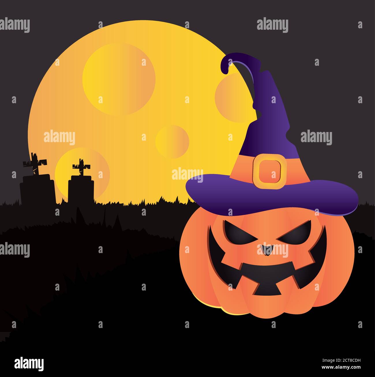 Happy halloween design with halloween pumpkin and full moon over dark ...