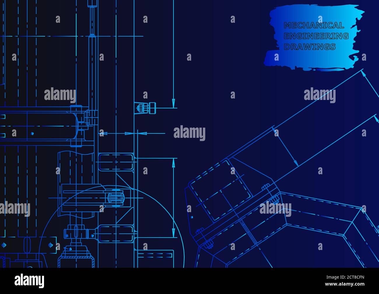 Technical. Mechanical instrument making. Blue neon Stock Vector