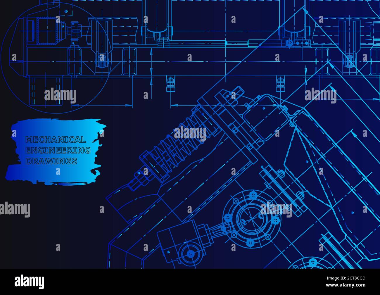Machine-building industry. Computer aided design systems. Technical. Blue neon Stock Vector