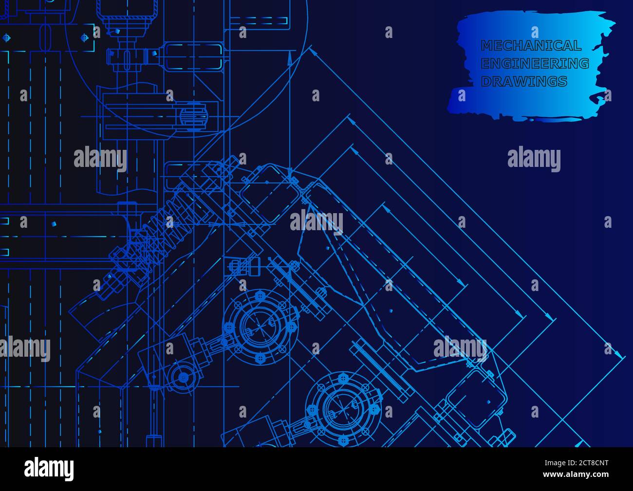 Machine-building industry. Blue neon. Technical illustrations. Mechanical Stock Vector