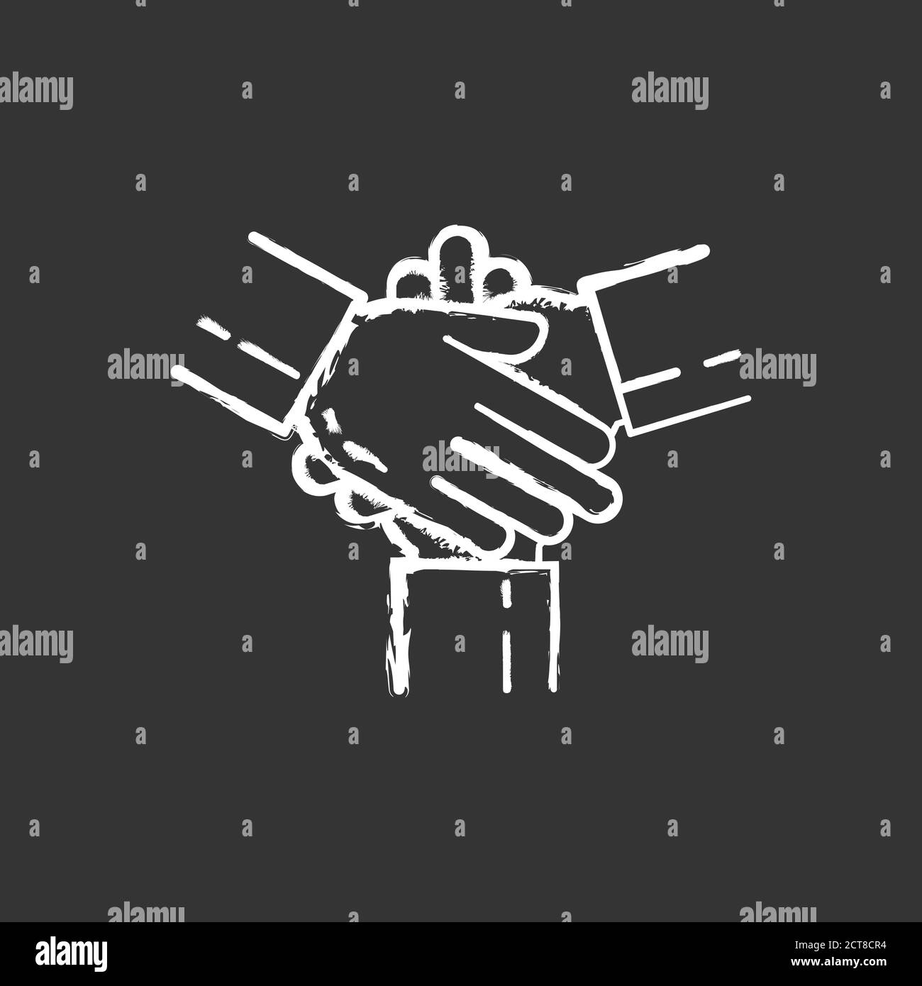 Friendly cooperation chalk white icon on black background Stock Vector