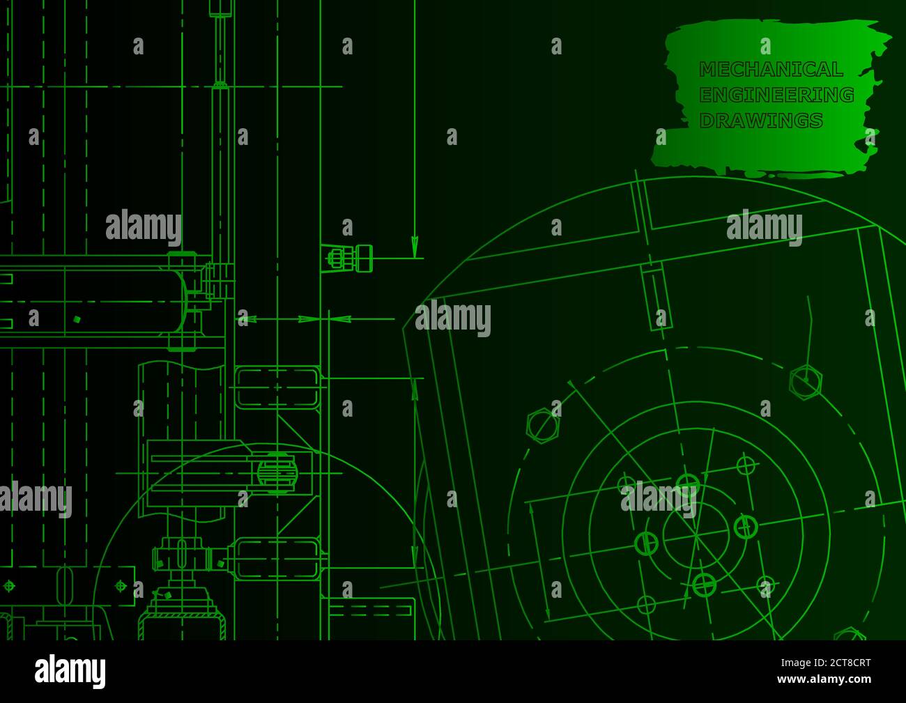 Mechanical instrument making. Technical abstract backgrounds. Technical illustration. Green neon Stock Vector