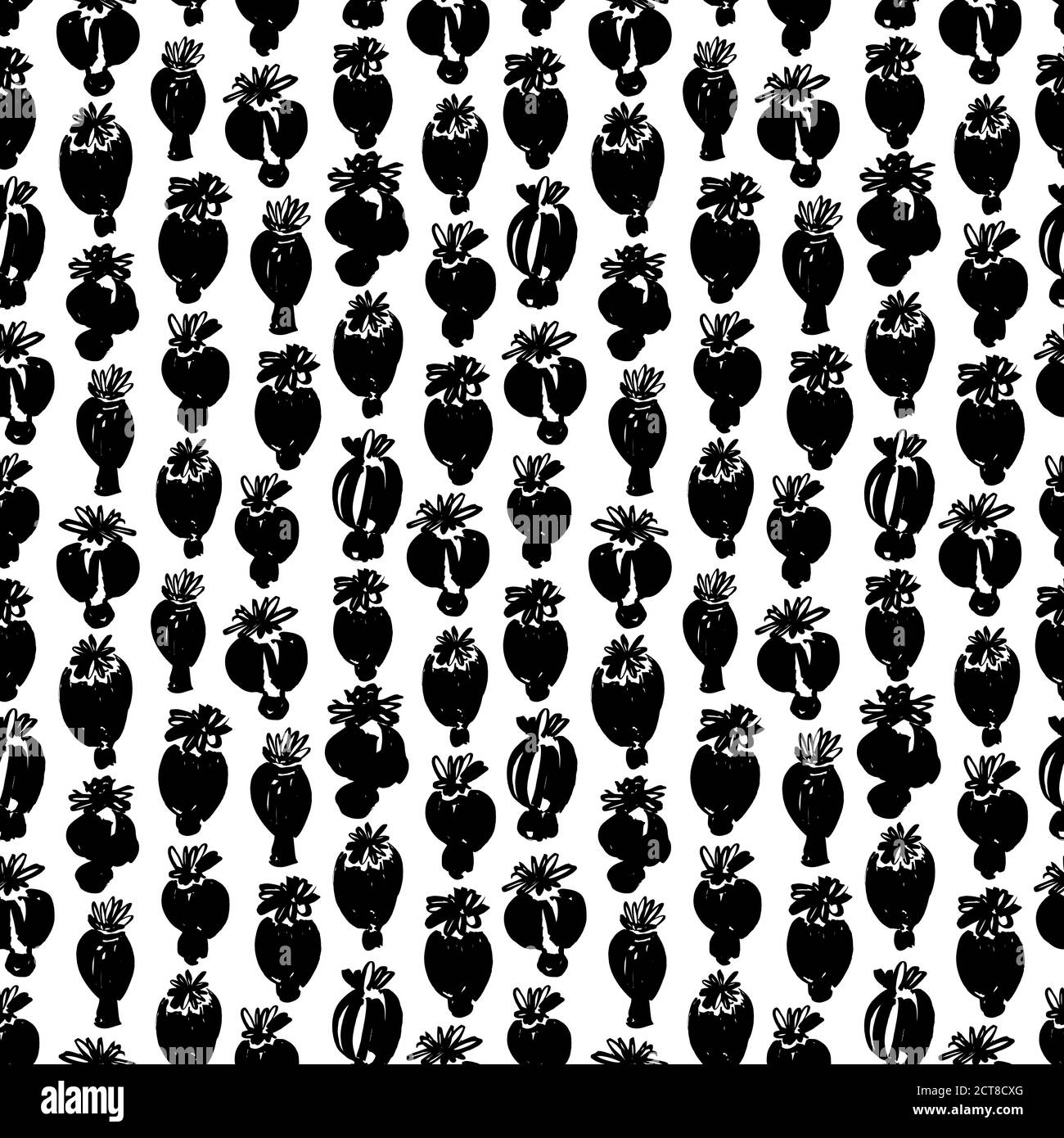 Brush black flower buds vector seamless pattern. Stock Vector