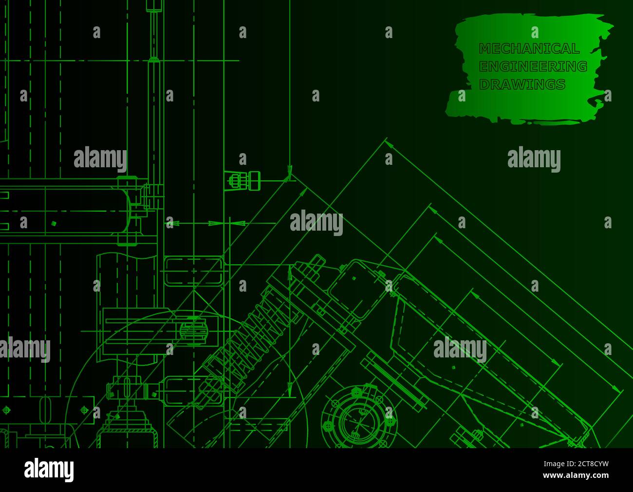 Technical abstract backgrounds. Mechanical instrument making. Technical. Green neon Stock Vector