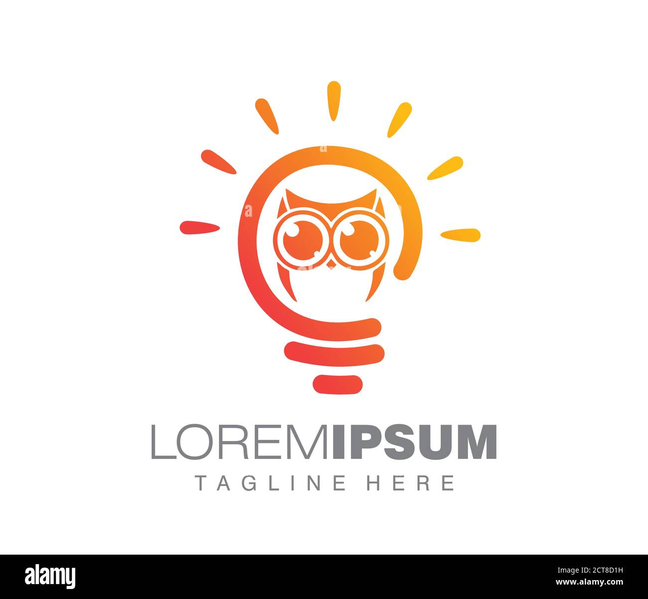 A simple vector illustration of Light Bulb with Owl Logo Sign in Orange color scheme Stock Vector