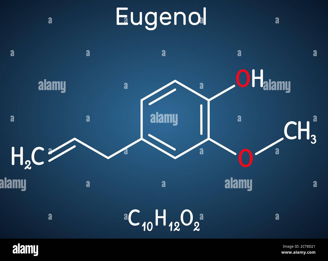 Eugenol, clove essential oil molecule. Is used as flavoring for foods