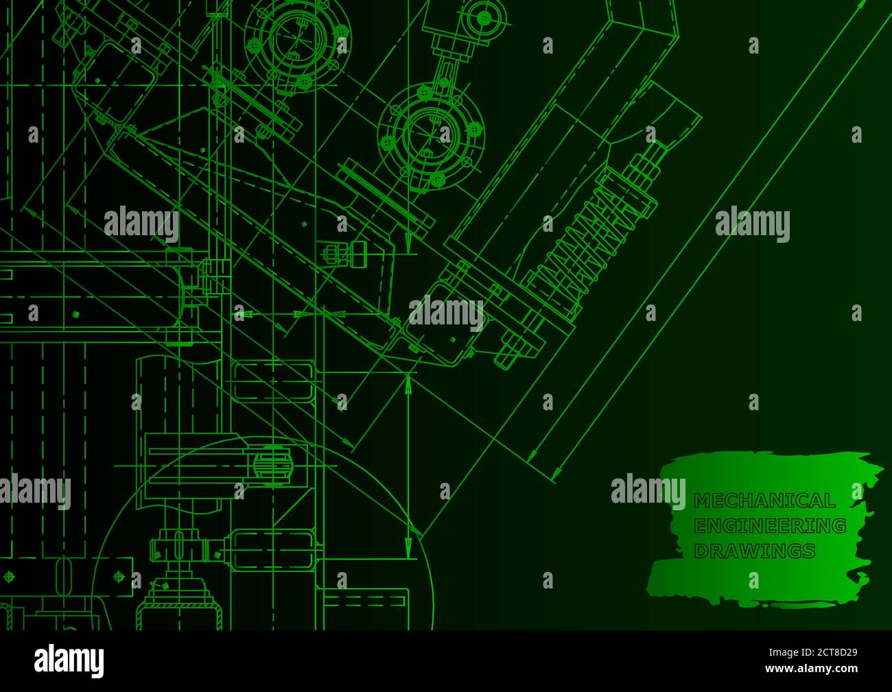 Technical abstract backgrounds. Mechanical instrument making. Technical illustration. Green neon Stock Vector