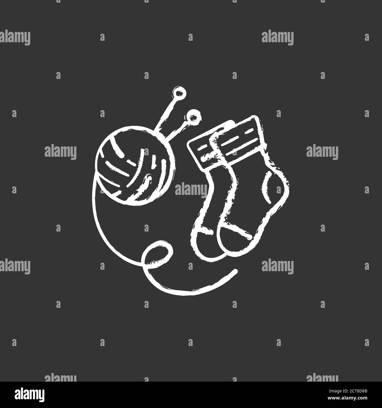 Hand knitted socks chalk white icon on black background Stock Vector