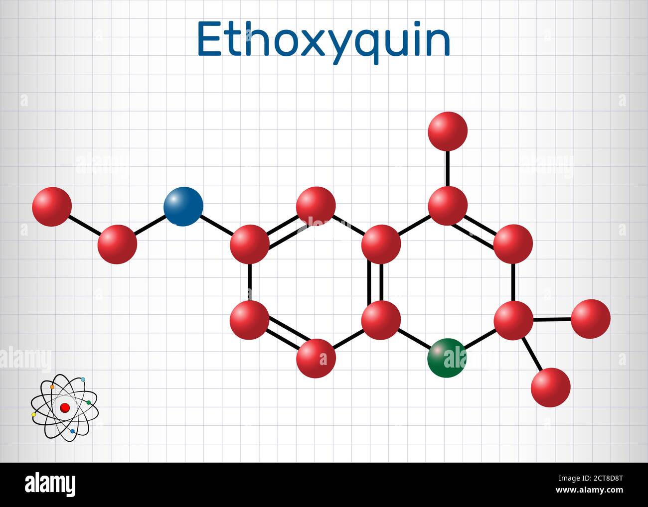Ethoxyquin, EMQ, antioxidant E324 molecule. It is a quinoline used as a