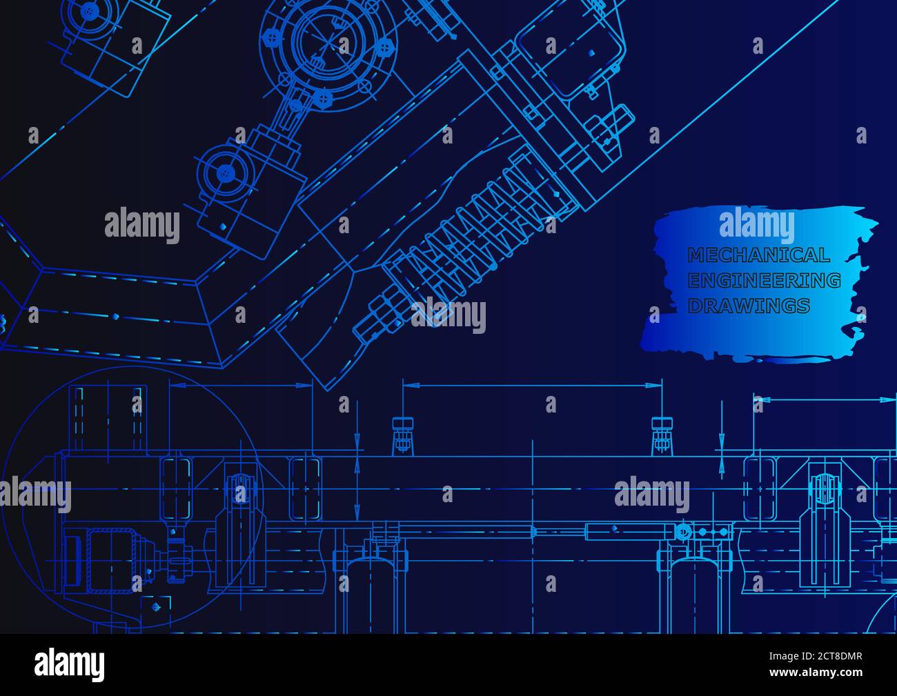 Mechanical instrument making. Technical illustration. Blueprint, Blue neon. Technical background Stock Vector