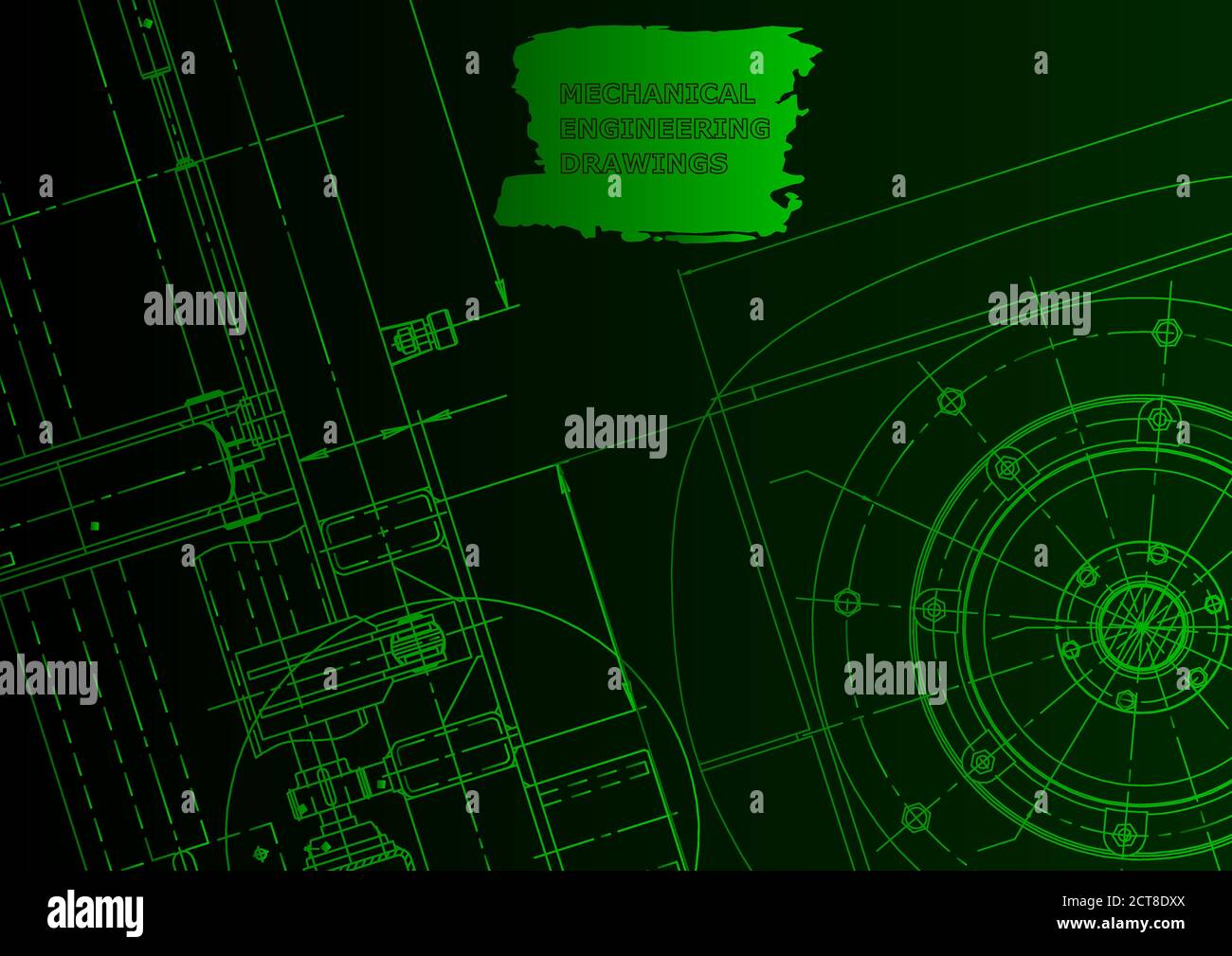 Cover. Vector engineering drawings. Green neon. Technical abstract ...