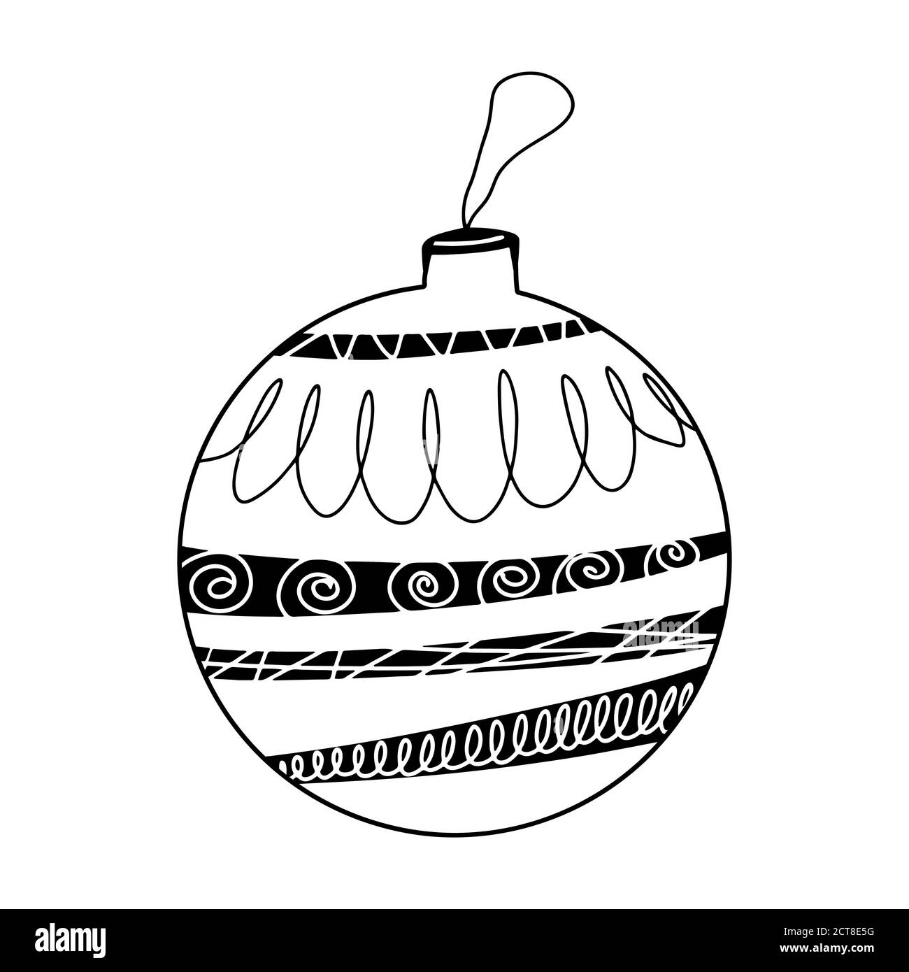 Hand drawn Christmas tree ball with doodle elements. Isolated on a ...