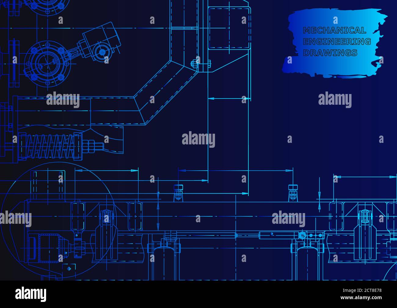 Mechanical instrument making. Technical illustration. Blue neon. Technical abstract background Stock Vector