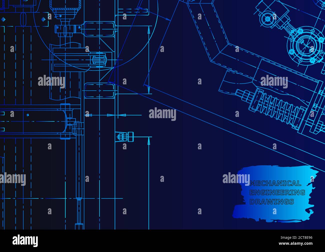 Machine-building industry. Blue neon. Mechanical engineering drawing ...