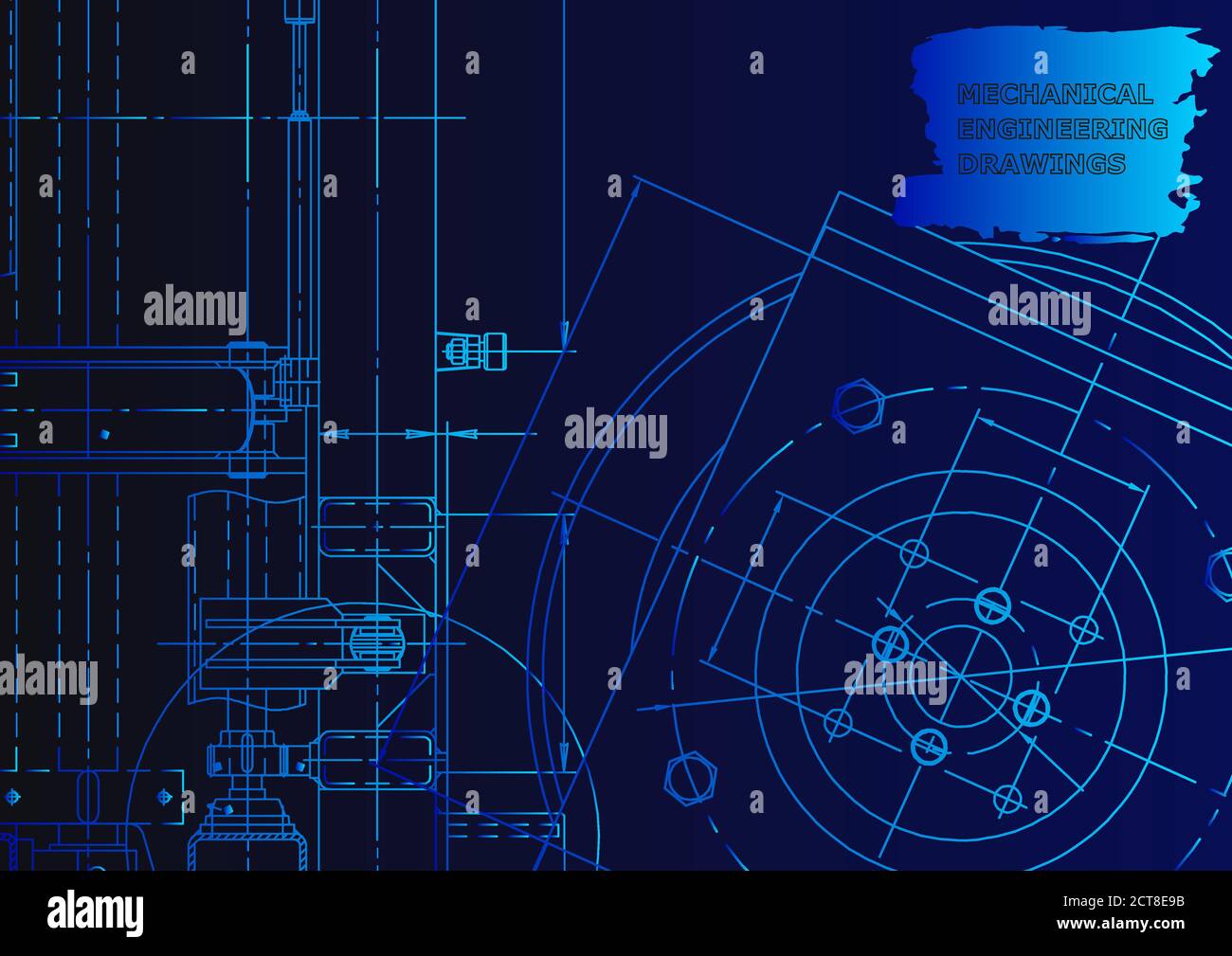 Mechanical instrument making. Technical background. Blue neon Stock Vector