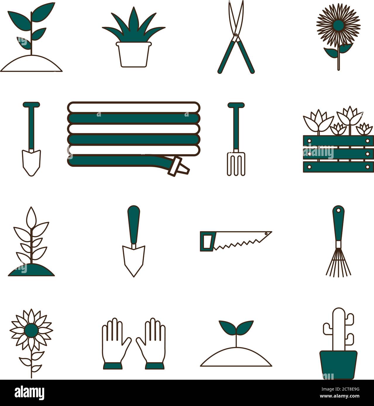 garden line and fill style collection of icons vector design Stock ...