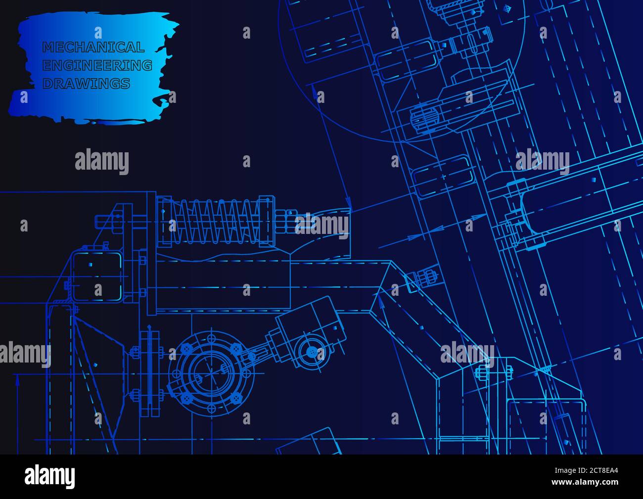 Sketch. Vector engineering illustration. Instrument-making. Blue neon Stock Vector