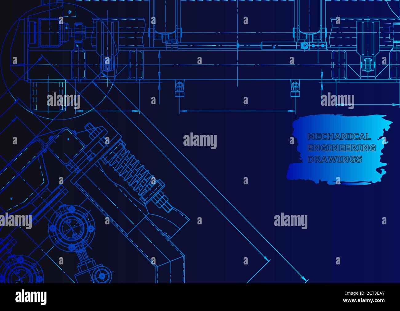 Technical abstract backgrounds. Vector engineering drawings. Mechanical instrument making. Technical. Blue neon Stock Vector